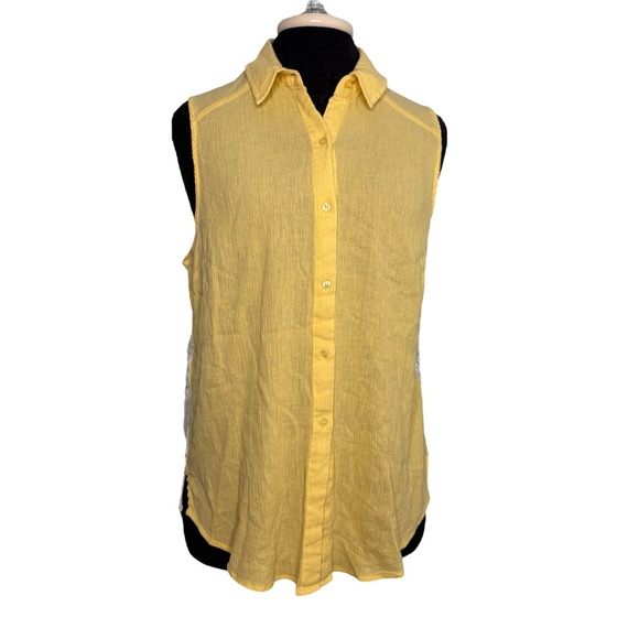True Freedom Juniors Yellow White Blouse Tank Top Shirt - Picture 1 of 10